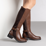 Удобни кафяви ежедневни дамски ботуши с ластик за разтягане. Практични, стилни и подходящи за целодневно носене