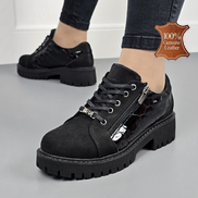 Черни дамски обувки от естествена кожа с ортопедична олекотена подметка и страничен цип – стил и комфорт всеки ден