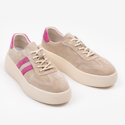 Бежови дамски кецове от естествена кожа с розови детайли за стил и комфорт