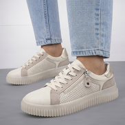 Бежови дамски кецове от естествена кожа със страничен цип и удобна подметка