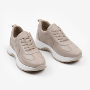 Бежови дамски маратонки от естествена кожа с масивна подметка