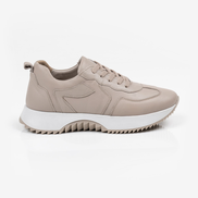 Бежови дамски маратонки от естествена кожа с масивна подметка