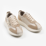 Бежови дамски маратонки от естествена кожа със златисто-кафяви детайли и комфортна подметка