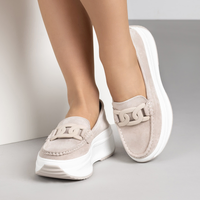 Бежови дамски мокасини от естествен велур на платформа