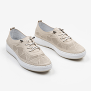 Бежови дамски спортни обувки от естествена кожа и ортопедична шита лека  подметка за ходене
