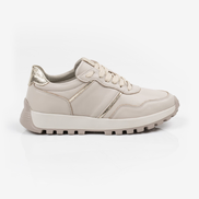 Бежови дамски спортни обувки от естествена кожа със златисти акценти и ортопедично ходило