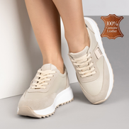 Бежови модерни дамски кожени маратонки с връзки – удобство и стил за всеки ден