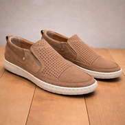 Бежови мъжки мокасини естествена кожа – шита подметка