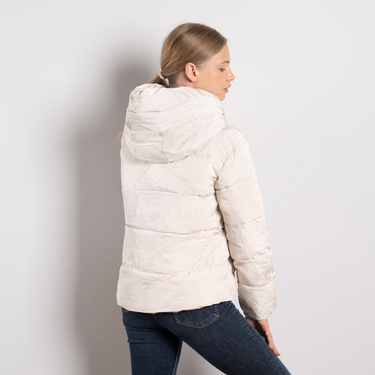 Бежово дамско зимно яке с качулка и връзки – модел Sдо2XL