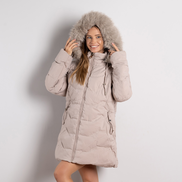 Бежово дамско яке големи размери с качулка и джобове