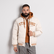 Бежово мъжко ватирано яке с качулка и елегантни кафяви детайли