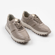 Бежово-сиви дамски спортни обувки от естествена кожа с ортопедично ходило