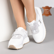 Бели дамски кожени маратонки с велкро – удобство и стил за всеки ден