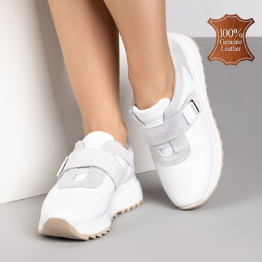 Бели дамски кожени маратонки с велкро – удобство и стил за всеки ден