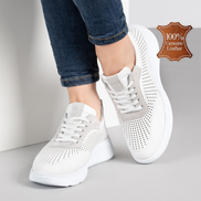 Бели дамски кожени маратонки с перфорация и шита олекотена подметка