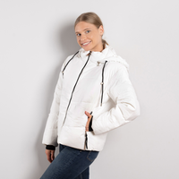 Бяло дамско зимно яке с махаща се качулка и ластични ръкави