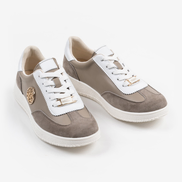 Дамски бежови кецове от естествена кожа с велурени акценти и олекотена подметка