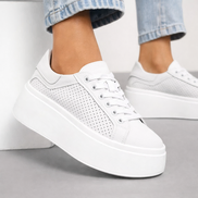 Дамски бели кожени кецове с перфорация и дебела подметка от естествена кожа