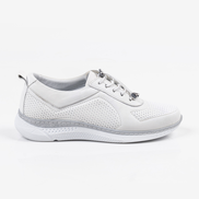 Дамски бели обувки от естествена кожа с ортопедична подметка и декоративна перфорация