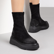 Дамски велурени боти с блестящи камъни и олекотено ходило