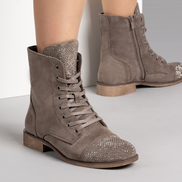 Дамски велурени боти с връзки и камъчета