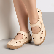 Дамски ежедневни обувки от естествена кожа с велкро лепенка – бежови