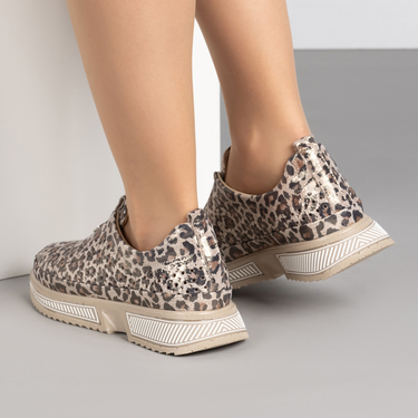 Дамски ежедневни обувки от естествена кожа с перфорация – леопарт