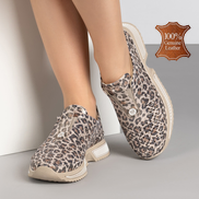 Дамски ежедневни обувки от естествена кожа с перфорация – леопарт