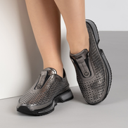 Дамски ежедневни обувки от естествена кожа с перфорация – сиви