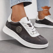 Дамски кафяви кецове от естествена кожа с велурени акценти и олекотена подметка