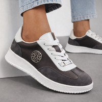 Дамски кафяви кецове от естествена кожа с велурени акценти и олекотена подметка