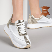 Дамски кецове в бяло и златисто от естествена кожа и безкомпромисен комфорт