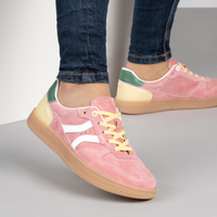 Дамски кецове от естествена кожа – розов цвят с модерни цветни елементи