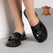 Дамски летни мокасини от естествена перфорирана кожа – черни