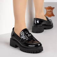 Дамски лофъри от естествена кожа с масивна подметка и лачен ефект