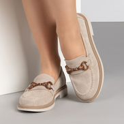 Дамски мокасини от естествен велур – цвят бежов