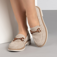 Дамски мокасини от естествен велур – цвят бежов