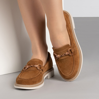 Дамски мокасини от естествен велур – цвят камел