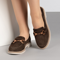 Дамски мокасини от естествен велур – цвят кафяв