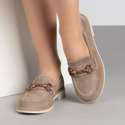 Дамски мокасини от естествен велур – цвят тъмнобежови