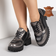 Дамски обувки от естествена кожа в графитено черно – модерни и удобни