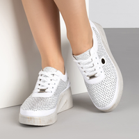 Дамски обувки от естествена кожа на платформа – бял десен