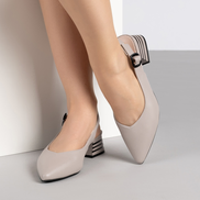 Дамски обувки от естествена кожа на ток – елегантен бежов модел с отворена пета