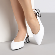 Дамски обувки от естествена кожа на ток – елегантен бял модел с отворена пета