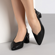 Черни дамски обувки от естествена кожа на ток с отворена пета