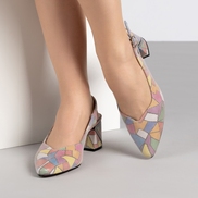 Дамски обувки от естествена кожа на ток – цветен елегантен модел с отворена пета