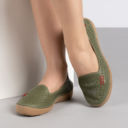 Дамски перфорирани мокасини от естествена кожа – зелени