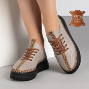 Дамски сиви кецове от естествена кожа с перфорация