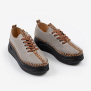 Дамски сиви кецове от естествена кожа с перфорация