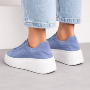 Дамски сини кожени кецове с перфорация и дебела подметка от естествена кожа